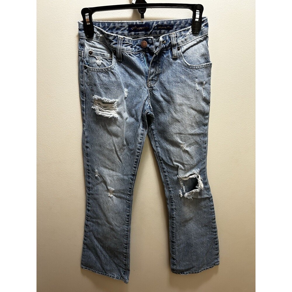 VTG Y2K Aeropostale Jeans Women 00S Blue Denim Pants Low Rise Flare Rhinestone
